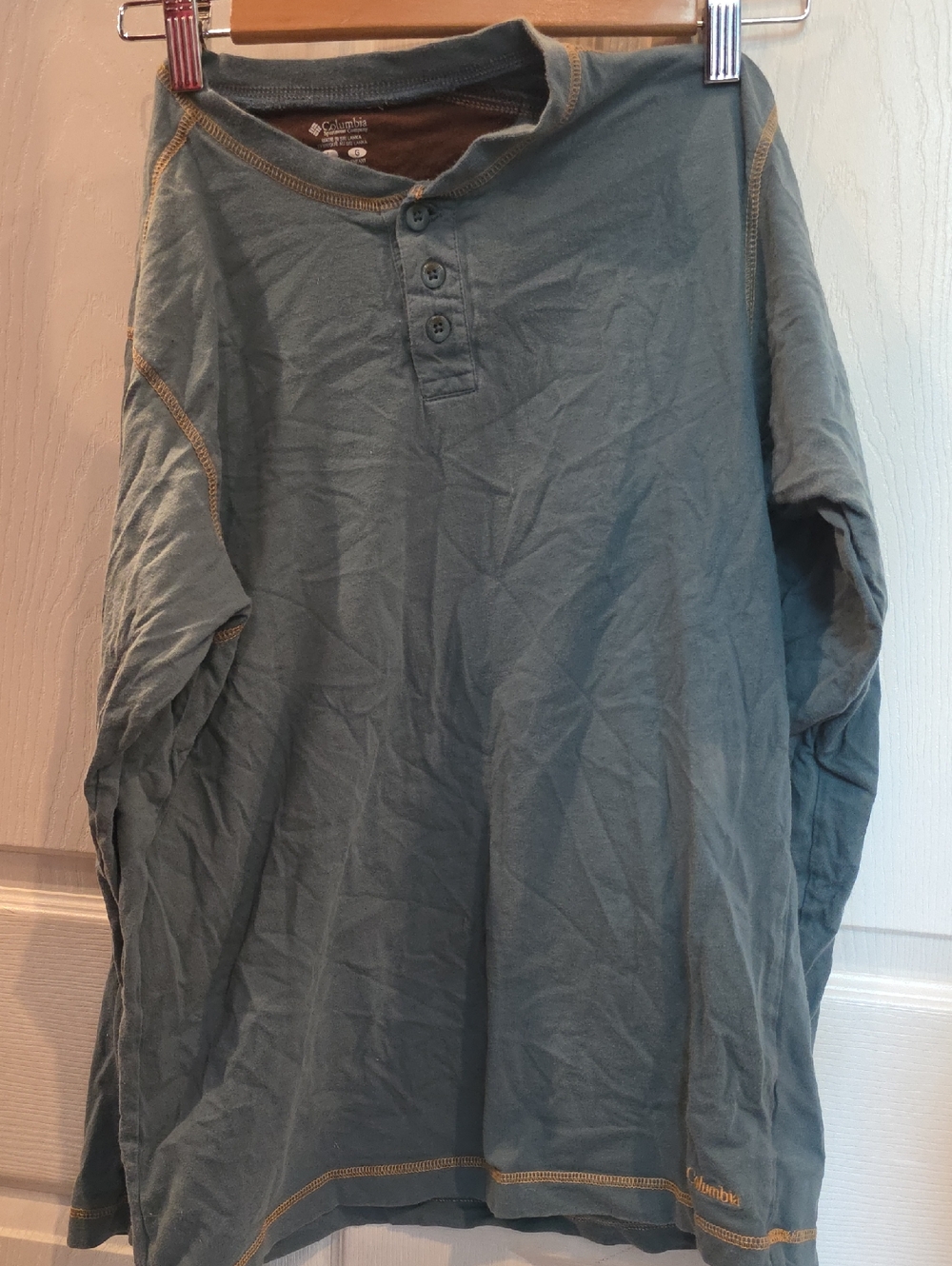 Columbia Men's Long-Sleeve Henley in Slate Blue with Contrast Stitching
